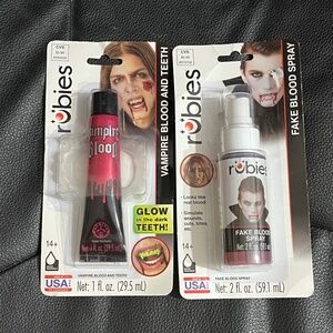 Halloween Vampire Set: Fake Blood Spray, Glow-in-the-Dark Teeth w/ Blood